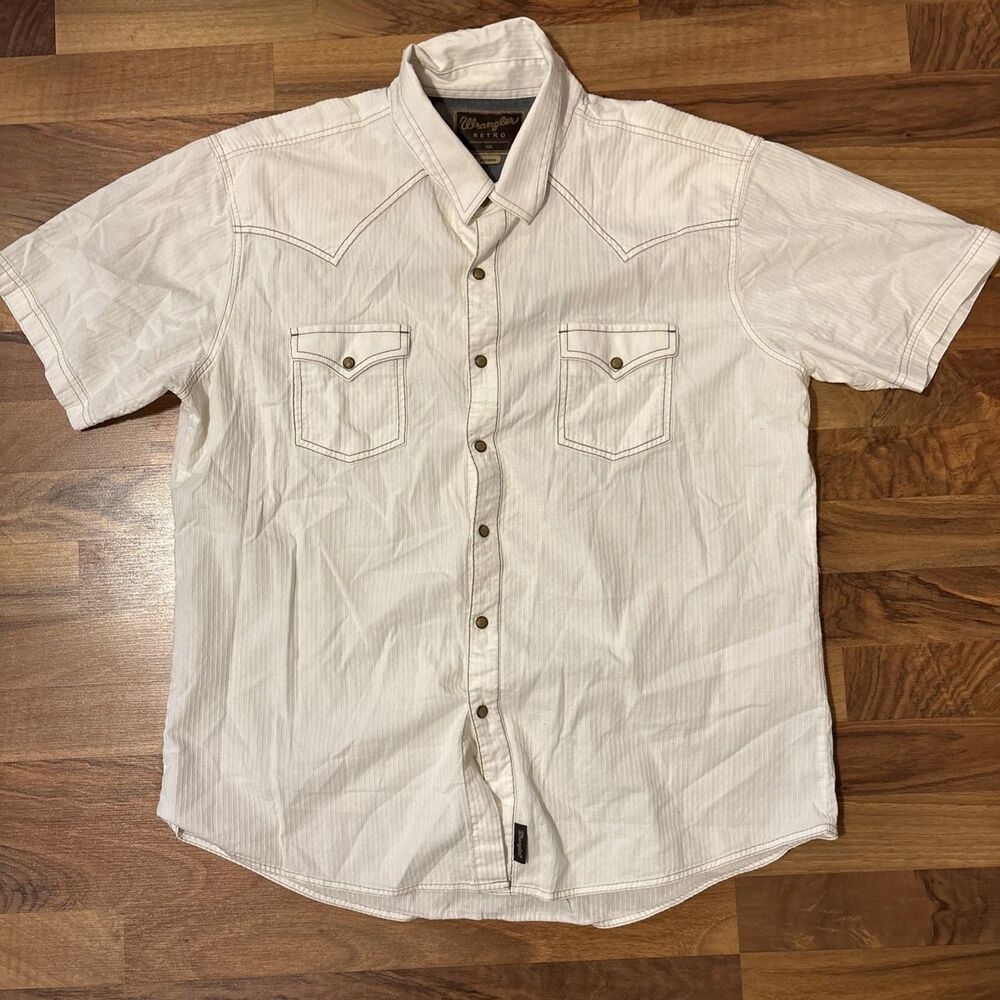 Vintage 90’s Wrangler Retro Rare White Pearl Snap Ribbed Shortsleeve Size XXL